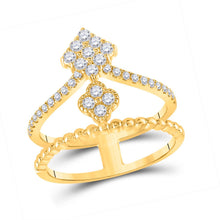 Load image into Gallery viewer, Mesmerizing Brilliance | 10kt Yellow Gold Womens Round Diamond Offset Square Fashion Ring 1/2 Cttw product  Top View from Splendid Jewellery