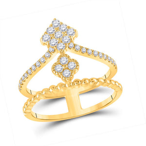 Mesmerizing Brilliance | 10kt Yellow Gold Womens Round Diamond Offset Square Fashion Ring 1/2 Cttw - Splendid Jewellery