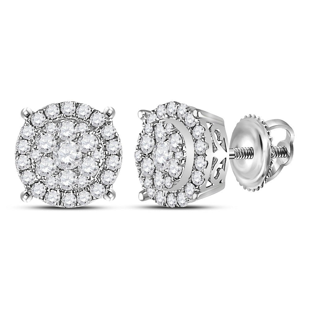 Mesmerizing Brilliance: 14kt White Gold Women's Round Diamond Cluster Earrings 1/2 Cttw - Splendid Jewellery