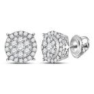 Mesmerizing Brilliance: 14kt White Gold Women's Round Diamond Cluster Earrings 1/2 Cttw - Splendid Jewellery