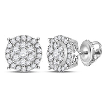 Load image into Gallery viewer, Mesmerizing Brilliance: 14kt White Gold Women's Round Diamond Cluster Earrings 1/2 Cttw - Splendid Jewellery