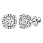 Mesmerizing Brilliance: 14kt White Gold Women's Round Diamond Cluster Earrings 1/2 Cttw - Splendid Jewellery