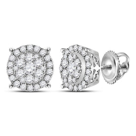 Mesmerizing Brilliance: 14kt White Gold Women's Round Diamond Cluster Earrings 1/2 Cttw - Splendid Jewellery