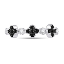 Load image into Gallery viewer, Mesmerizing Clover Noir Diamond Band - 10kt White Gold Women's Round Black Color Enhanced Diamond Clover Band Ring 1/4 Cttw - Splendid Jewellery