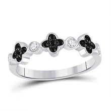 Load image into Gallery viewer, Mesmerizing Clover Noir Diamond Band - 10kt White Gold Women&#39;s Round Black Color Enhanced Diamond Clover Band Ring 1/4 Cttw Top view from the 10Kt White Gold Womens Round Black Color Enhanced Diamond Clover Band Ring 1 4 Cttwpin280633 collection by Splendid Jewellery