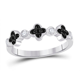 Mesmerizing Clover Noir Diamond Band - 10kt White Gold Women's Round Black Color Enhanced Diamond Clover Band Ring 1/4 Cttw Top view from the 10Kt White Gold Womens Round Black Color Enhanced Diamond Clover Band Ring 1 4 Cttwpin280633 collection by Splendid Jewellery