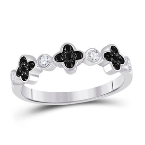 Mesmerizing Clover Noir Diamond Band - 10kt White Gold Women's Round Black Color Enhanced Diamond Clover Band Ring 1/4 Cttw - Splendid Jewellery