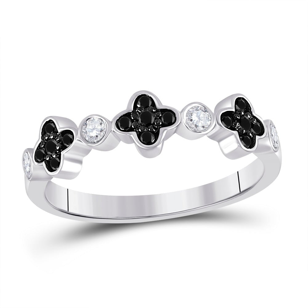 Mesmerizing Clover Noir Diamond Band - 10kt White Gold Women's Round Black Color Enhanced Diamond Clover Band Ring 1/4 Cttw - Splendid Jewellery