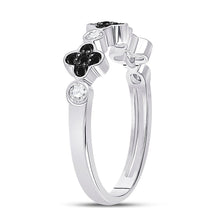Load image into Gallery viewer, Mesmerizing Clover Noir Diamond Band - 10kt White Gold Women's Round Black Color Enhanced Diamond Clover Band Ring 1/4 Cttw - Splendid Jewellery