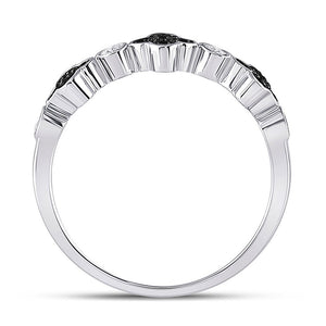 Mesmerizing Clover Noir Diamond Band - 10kt White Gold Women's Round Black Color Enhanced Diamond Clover Band Ring 1/4 Cttw - Splendid Jewellery