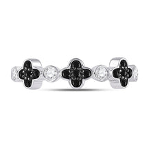 Load image into Gallery viewer, Mesmerizing Clover Noir Diamond Band - 10kt White Gold Women&#39;s Round Black Color Enhanced Diamond Clover Band Ring 1/4 Cttw Front view from the 10Kt White Gold Womens Round Black Color Enhanced Diamond Clover Band Ring 1 4 Cttwpin280633 collection by Splendid Jewellery