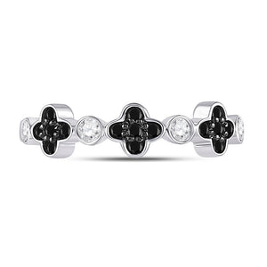 Mesmerizing Clover Noir Diamond Band - 10kt White Gold Women's Round Black Color Enhanced Diamond Clover Band Ring 1/4 Cttw - Splendid Jewellery