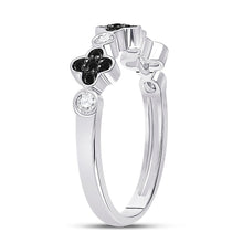 Load image into Gallery viewer, Mesmerizing Clover Noir Diamond Band - 10kt White Gold Women&#39;s Round Black Color Enhanced Diamond Clover Band Ring 1/4 Cttw Side 2 view from the 10Kt White Gold Womens Round Black Color Enhanced Diamond Clover Band Ring 1 4 Cttwpin280633 collection by Splendid Jewellery