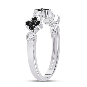 Mesmerizing Clover Noir Diamond Band - 10kt White Gold Women's Round Black Color Enhanced Diamond Clover Band Ring 1/4 Cttw - Splendid Jewellery