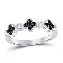 Load image into Gallery viewer, Mesmerizing Clover Noir Diamond Band - 10kt White Gold Women's Round Black Color Enhanced Diamond Clover Band Ring 1/4 Cttw - Splendid Jewellery