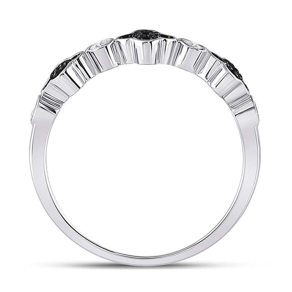 Mesmerizing Clover Noir Diamond Band - 10kt White Gold Women's Round Black Color Enhanced Diamond Clover Band Ring 1/4 Cttw - Splendid Jewellery