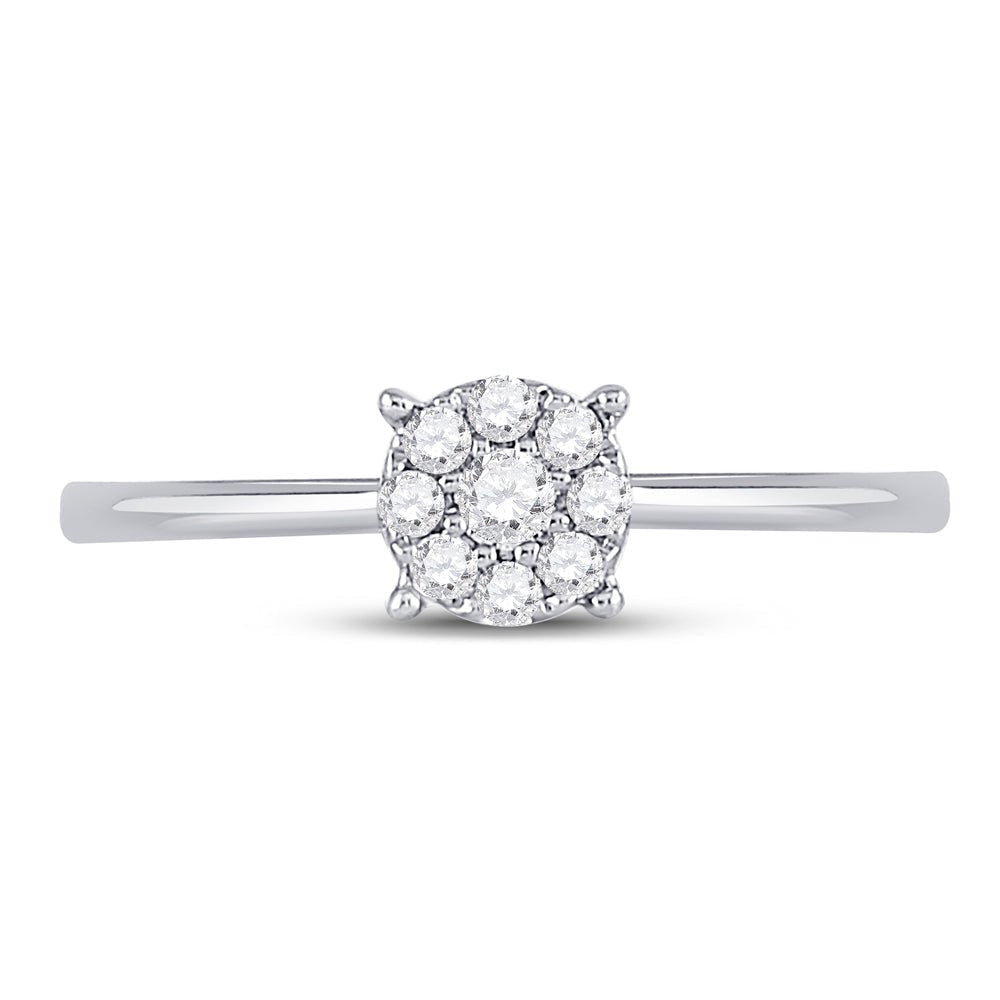 Mesmerizing Diamond Cluster Ring | 10kt White Gold Womens Round Diamond Cluster Ring 1/8 Cttw - Splendid Jewellery