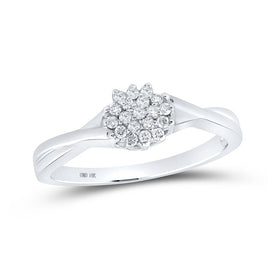 Mesmerizing Diamond Cluster Ring | 10kt White Gold Womens Round Diamond Cluster Ring 1/8 Cttw - Splendid Jewellery