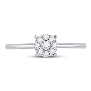 Mesmerizing Diamond Cluster Ring | 10kt White Gold Womens Round Diamond Cluster Ring 1/8 Cttw - Splendid Jewellery