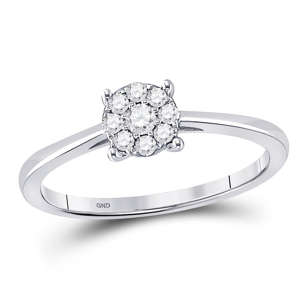 Mesmerizing Diamond Cluster Ring | 10kt White Gold Womens Round Diamond Cluster Ring 1/8 Cttw - Splendid Jewellery