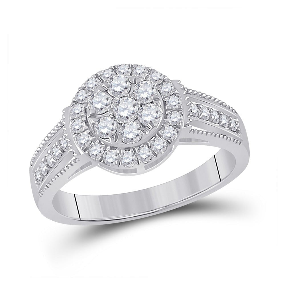 Mesmerizing Diamond Cluster Ring | 14kt White Gold Womens Round Diamond Cluster Ring 5/8 Cttw - Splendid Jewellery