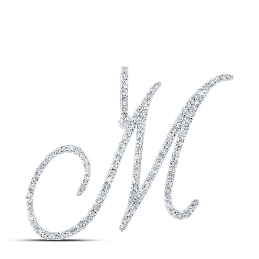 Mesmerizing Diamond Monogram Pendant | 10kt White Gold Womens Round Diamond M Initial Letter Pendant 7/8 Cttw | Splendid Jewellery - Splendid Jewellery