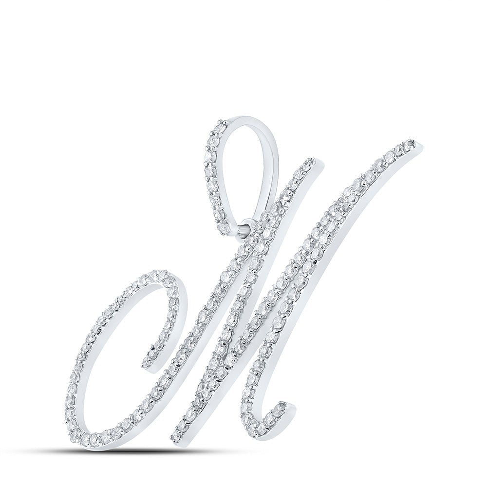 Mesmerizing Diamond Monogram Pendant | 10kt White Gold Womens Round Diamond M Initial Letter Pendant 7/8 Cttw | Splendid Jewellery - Splendid Jewellery