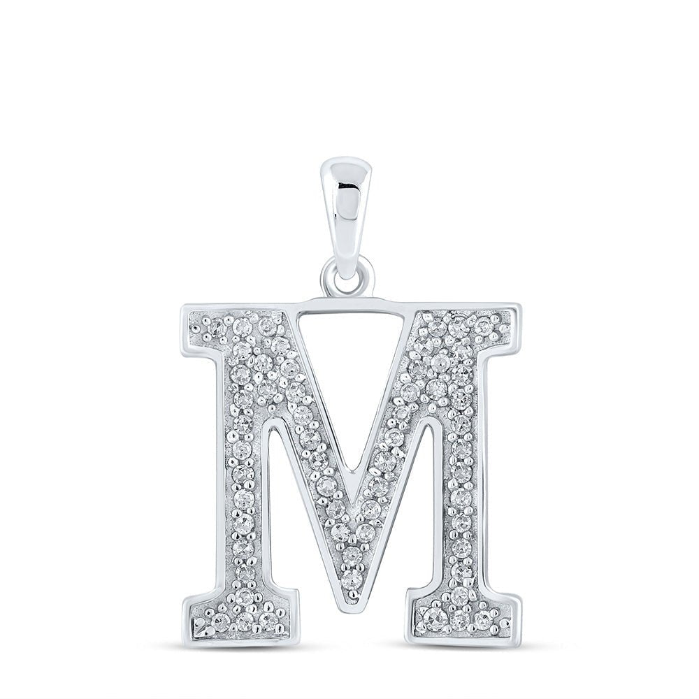Mesmerizing Diamond Monogram Pendant | 10kt White Gold Womens Round Diamond Monogram M Pendant 1/10 Cttw | Splendid Jewellery - Splendid Jewellery