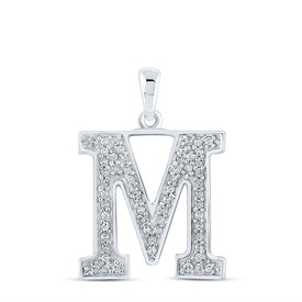 Mesmerizing Diamond Monogram Pendant | 10kt White Gold Womens Round Diamond Monogram M Pendant 1/10 Cttw | Splendid Jewellery - Splendid Jewellery