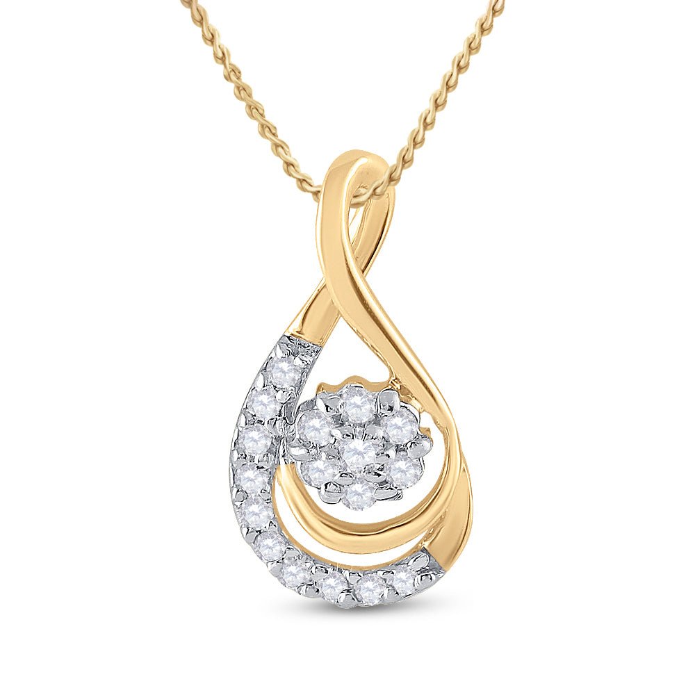 Mesmerizing Gold Flower Cluster Teardrop Diamond Pendant - Splendid Jewellery