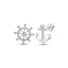 Nautical Dreams: 10kt White Gold Women's Round Diamond Anchor Wheel Stud Earrings - Splendid Jewellery