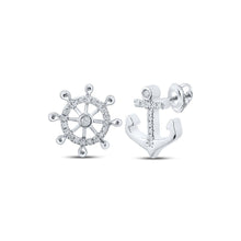Load image into Gallery viewer, Nautical Dreams: 10kt White Gold Women's Round Diamond Anchor Wheel Stud Earrings - Splendid Jewellery