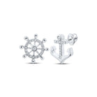 Nautical Dreams: 10kt White Gold Women's Round Diamond Anchor Wheel Stud Earrings - Splendid Jewellery