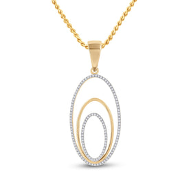 Nested Brilliance: 10kt Yellow Gold Womens Round Diamond Triple Nested Oval Pendant 1/3 Cttw  Top View from Splendid Jewellery