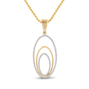 Nested Brilliance: 10kt Yellow Gold Womens Round Diamond Triple Nested Oval Pendant 1/3 Cttw - Splendid Jewellery