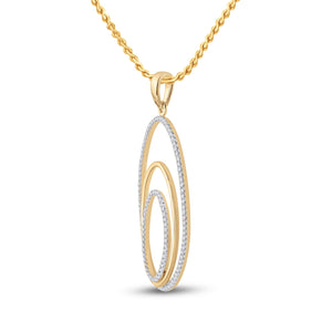 Nested Brilliance: 10kt Yellow Gold Womens Round Diamond Triple Nested Oval Pendant 1/3 Cttw - Splendid Jewellery