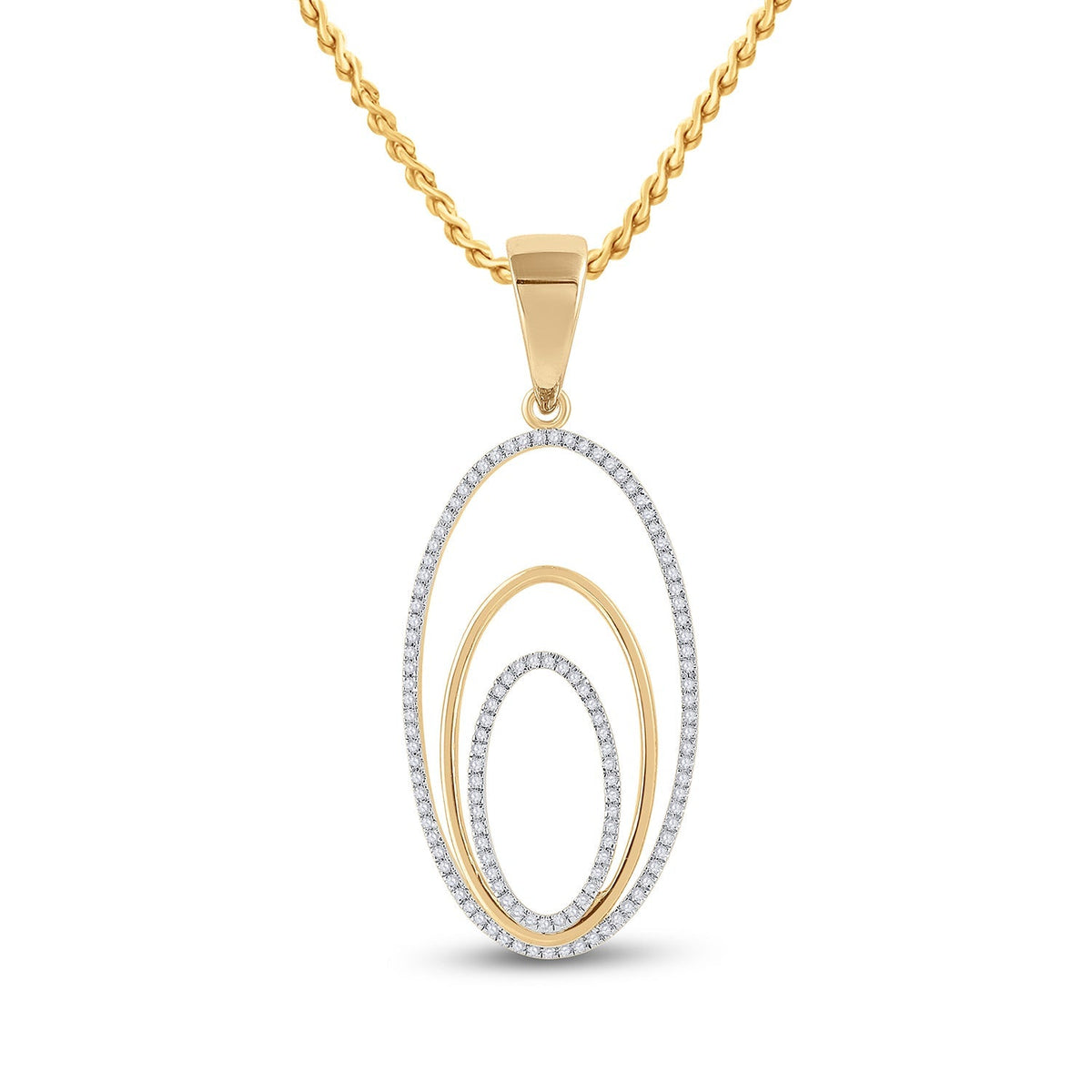 Nested Brilliance: 10kt Yellow Gold Womens Round Diamond Triple Nested Oval Pendant 1/3 Cttw - Splendid Jewellery