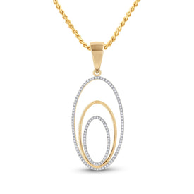 Nested Brilliance: 10kt Yellow Gold Womens Round Diamond Triple Nested Oval Pendant 1/3 Cttw - Splendid Jewellery