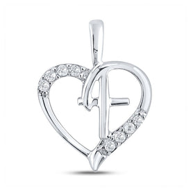 Nested Cross Heart Diamond Pendant | 10kt White Gold 1/20 Cttw Diamond Love Symbol Necklace - Splendid Jewellery