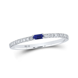 Ocean Mist - 10kt White Gold Baguette Blue Sapphire and Diamond Band Ring - Splendid Jewellery