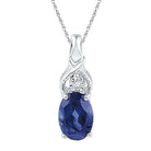 Ocean Serenity: 10kt White Gold Oval Lab - Created Blue Sapphire Solitaire Diamond Pendant - Splendid Jewellery