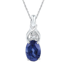 Load image into Gallery viewer, Ocean Serenity: 10kt White Gold Oval Lab - Created Blue Sapphire Solitaire Diamond Pendant - Splendid Jewellery