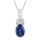 Ocean Serenity: 10kt White Gold Oval Lab - Created Blue Sapphire Solitaire Diamond Pendant - Splendid Jewellery