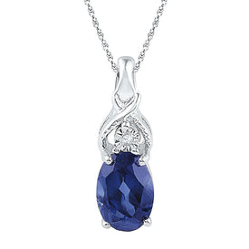 Ocean Serenity: 10kt White Gold Oval Lab - Created Blue Sapphire Solitaire Diamond Pendant - Splendid Jewellery