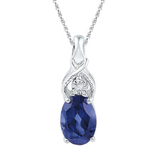 Load image into Gallery viewer, Ocean Serenity: 10kt White Gold Oval Lab-Created Blue Sapphire Solitaire Diamond Pendant  Top View from Splendid Jewellery