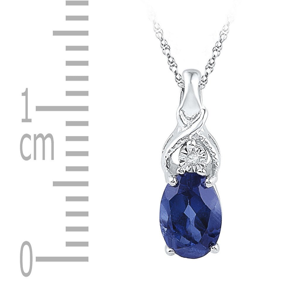 Ocean Serenity: 10kt White Gold Oval Lab - Created Blue Sapphire Solitaire Diamond Pendant - Splendid Jewellery