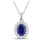 Oceanic Elegance: 10kt White Gold Oval Lab - Created Blue Sapphire Solitaire Pendant - Splendid Jewellery