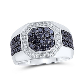 Octagonal Obsidian Elegance: 1 - 1/5 Cttw Black Diamond Men's Ring in 10kt White Gold by Splendid Jewellery - Splendid Jewellery