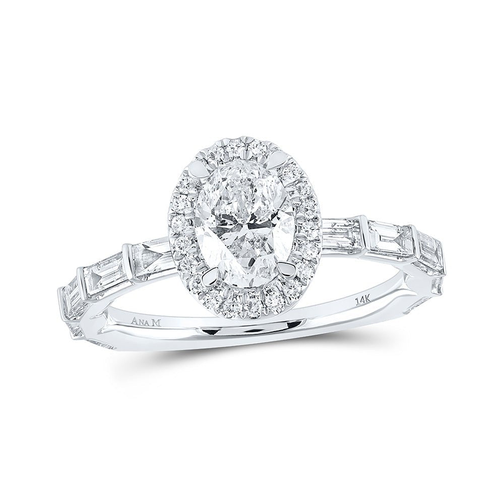 Opulent Brilliance: 14kt White Gold Oval Diamond Halo Bridal Wedding Engagement Ring 2 Cttw - Splendid Jewellery