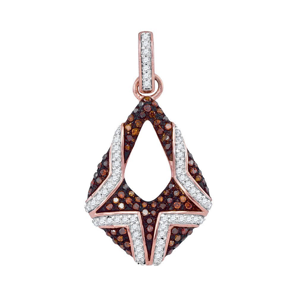 Passion's Embrace: 10kt Rose Gold Womens Round Red Diamond Pendant - Splendid Jewellery